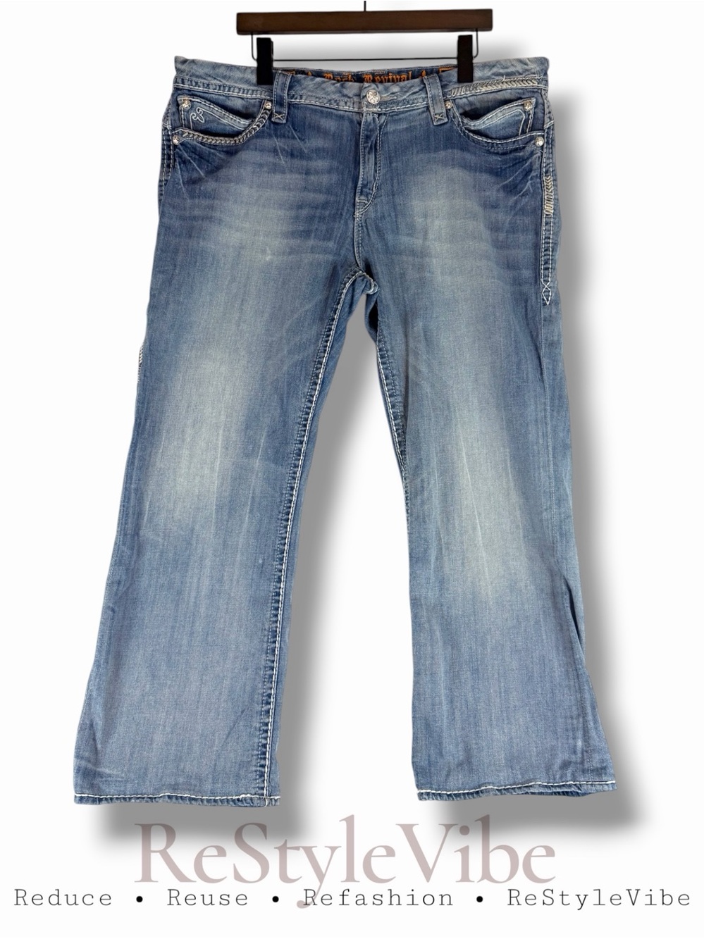 ROCK REVIVAL Womens Size 36 Denim Jeans Easy Boot Ankle Crop Stretch Bling Sasha
